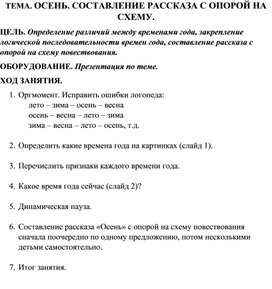 Обложка для материала ТЕМА. ОСЕНЬ. СОСТАВЛЕНИЕ РАССКАЗА С ОПОРОЙ НА СХЕМУ.