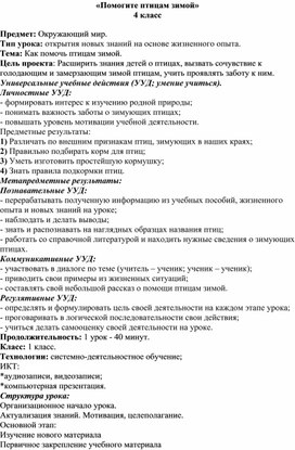 Конспект урока по окружающему миру "Помогите птицам зимой"