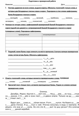 Дидактический материал "Подготовка к проверочным работам" (русский язык, 3 класс)