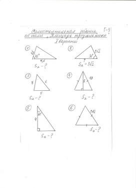 Карточки - задания для самостоятельной работы по теме "Площадь треугольника" (9 класс)