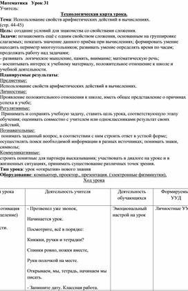 Конспект урока математики во 2 классе по теме "Использование свойств арифметических действий в вычислениях."