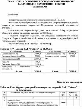 Обложка для материала ТЕМА  “ОБЛІК ОСНОВНИХ ГОСПОДАРСЬКИХ ПРОЦЕСІВ” ЗАВДАННЯ ДЛЯ САМОСТІЙНОЇ РОБОТИ завдання№4