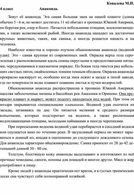Обложка для материала Интегрированная работа "Анаконда" 4 класс