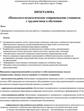 «Психолого-педагогическое сопровождение учащихся с трудностями в обучении»