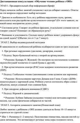 Обложка для материала консультация  для родителей : «Обучение чтению ребёнка с ОВЗ»