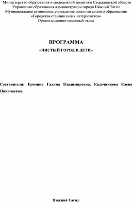 Обложка для материала Программа "Чистый город и дети"