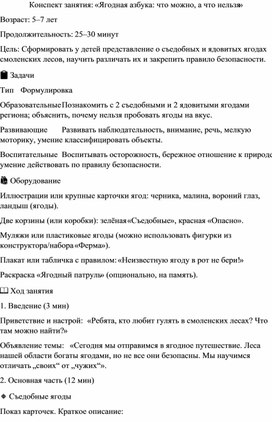 Обложка для материала Конспект занятия: «Ягодная азбука: что можно, а что нельзя»
