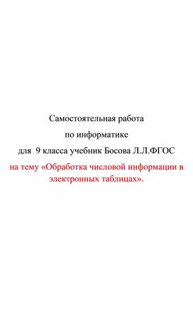 Обложка для материала самостоятельная работа по информатике для 9 класса