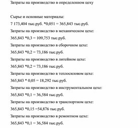 Обложка для материала Затраты на производство в определенном цеху