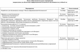 План учебно-воспитательных мероприятий, направленных на обеспечение информационной безопасности обучающихся на учебный год