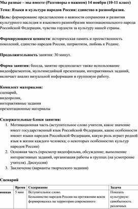 Мы разные - мы вместе (Разговоры о важном) 10-11 класс