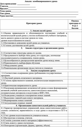Обложка для материала Анализ комбинированного урока
