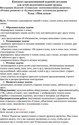 Конспект организованной игровой ситуации для детей подготовительной группы "Моя семья"