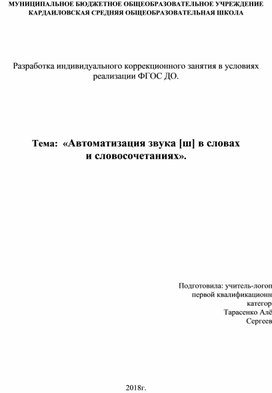 Индивидуальное коррекционное занятие в условиях реализации ФГОС ДО.