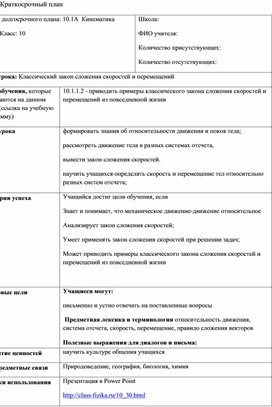 Обложка для материала _Классический закон сложения скоростей_Разработка урока