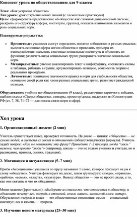 Обложка для материала урок по теме Как устроено общество