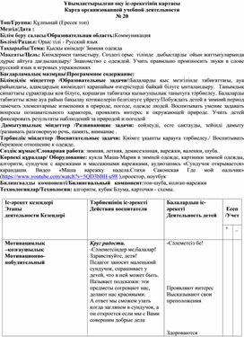 Карта организованной учебной деятельности   Группа: Құлпынай (Ересек топ).  Образовательная область:Коммуникация.  Раздел: Орыс тілі - Русский язык.  Тема: Қысқы киімдер/ Зимняя одежда