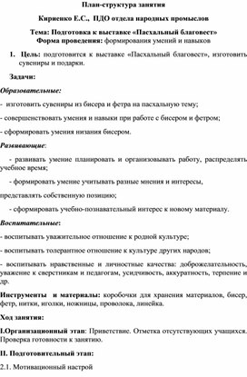 Конспект урока "Подготовка к выставке "Пасхальный благовест"