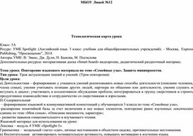 Технологическая карта урока по английскому языку по теме "Семейные узы» (5 класс,  английский язык)