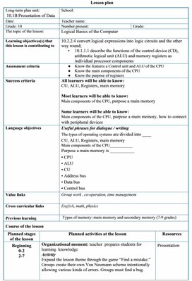Обложка для материала 1_Computer science grade 10 Logical Basics of the Computer_lesson_plan_2 variant