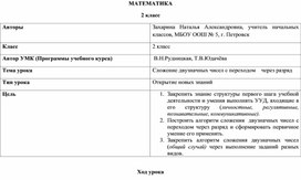 Технологическая карта урока математики во 2 классе "Сложение двузначных чисел с переходом через разряд"