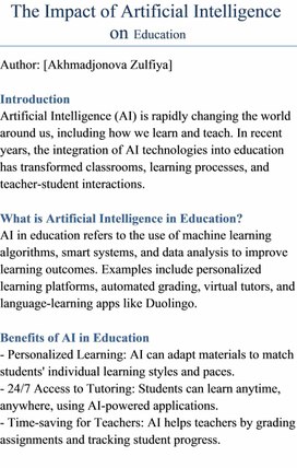 Обложка для материала The Impact of Artificial Intelligence on Education