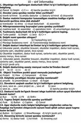 Обложка для материала Informatikadan 10 sinf uchun test materiali