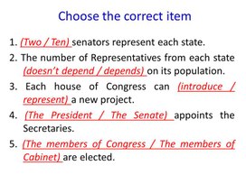 Политическая система США.  Choose the correct item