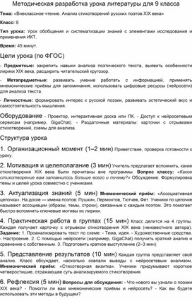 Обложка для материала Урок внеклассного чтения с применением приемов мнемоники и ресурсов нейросетей