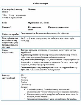 Обложка для материала Радиоактивтілік. Радиоактивті сәулелердің табиғаты_сабақ жоспары