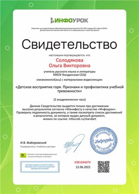 Обложка для материала Свидетельство "Детское восприятие горя"