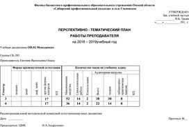 ПЕРСПЕКТИВНО - ТЕМАТИЧЕСКИЙ ПЛАН РАБОТЫ ПРЕПОДАВАТЕЛЯ  Учебная дисциплина ОП.02 Менеджмент