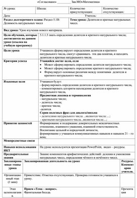Обложка для материала Делители и кратные натуральных чисел_Разработка урока