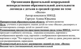 Организация фронтальной непрерывной непосредственно образовательной деятельности логопеда с детьми в средней группе по теме «Весна»