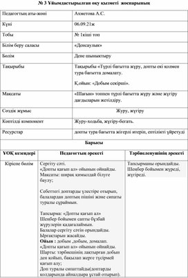 Тақырыбы «Түрлі бағытта жүру, допты екі қолмен тура бағытта домалату.  Қ.ойын: «Добым секірші».