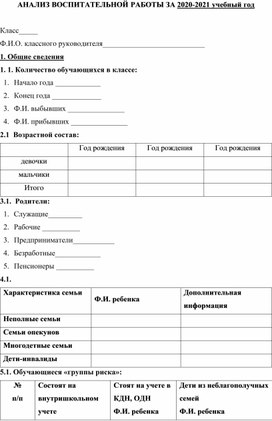 Анализ воспитательной работы за год 6 класс