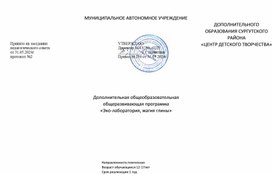 Обложка для материала Дополнительная общеобразовательная общеразвивающая программа «Эко-лаборатория, магия глины»