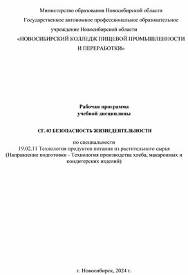 Рабочая программа по СГ.03 Безопасность жизнедеятельности