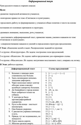 Обложка для материала Деформированный текст(урок русского языка  в старших классах)