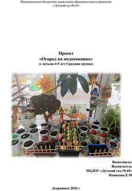 Обложка для материала Проект «Огород на подоконнике» (с детьми 4-5 лет Средняя группа)