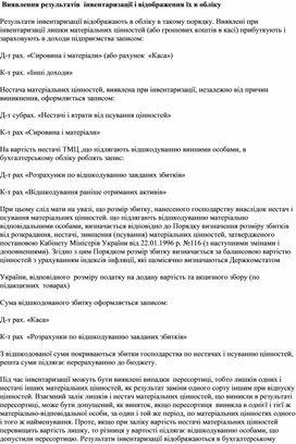 Обложка для материала Виявлення результатів  інвентаризації і відображення їх в обліку