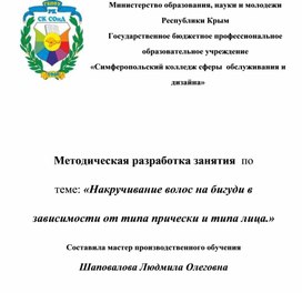 МЕТОДИЧЕСКАЯ РАЗРАБОТКА ЗАНЯТИЯ НА ТЕМУ "«Накручивание волос на бигуди в зависимости от типа прически и типа лица.»"