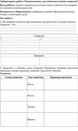 Лабораторная работа "Ознакомление с различными типами соцветий"