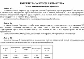 Обложка для материала РЫНОК ТРУДА. ЗАНЯТОСТЬ И БЕЗРАБОТИЦА Задачи для самостоятельного решения