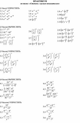Обложка для материала ПРАКТИКУМ по теме: «Степень с целым показателем»