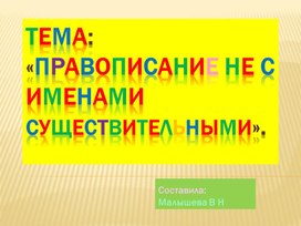 Обложка для материала Русский язык. Тема:" Правописание НЕ с именами существительными". Орфография.