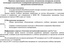 Перечень нормативных документов, методических материалов для работы с учебными программами основной школы