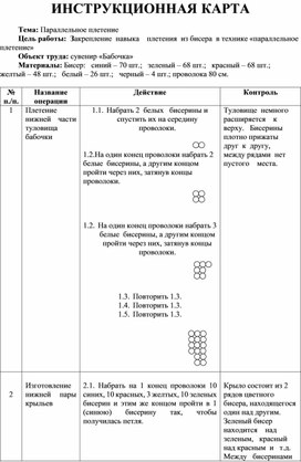 Инструкционная карта "Бабочка". Дополнительная общеразвивающая программа  художественной направленности «Бисероплетение»