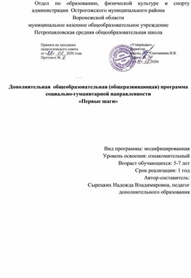 Дополнительная общеобразовательная программа "Первые шаги"