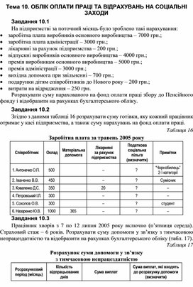 Обложка для материала Тема 10. ОБЛІК ОПЛАТИ ПРАЦІ ТА ВІДРАХУВАНЬ НА СОЦІАЛЬНІ ЗАХОДИ Завдання